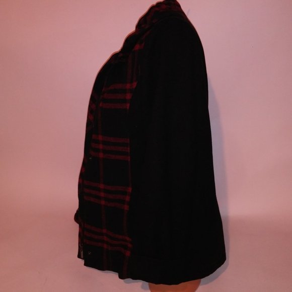 Wardrobe Essentials Jacket Coat Size 8 Black Red Plaid Zip & Snap Pit to Pit 21" - Picture 8 of 15